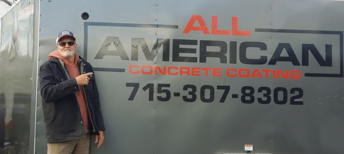 Dave, owner of All American Concrete Coating, on a job site in River Falls, WI